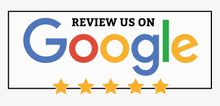 Text 'Review us on Google' with the Google logo and five golden stars below.