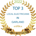 2022 Top 3 Local Electricians in Garland award with golden laurel wreath and Three Best Rated® ribbon.